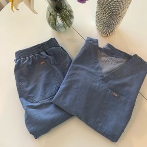 Figs heather denim set size small